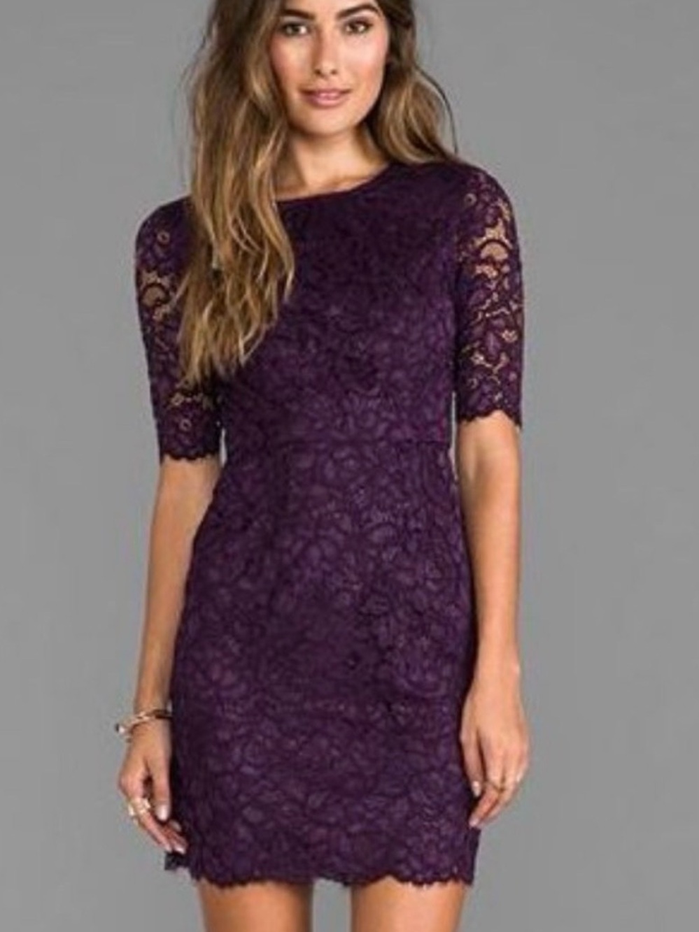 Shoshanna Davina Deep Purple Magnolia Lace Sheath Dress - Size 4